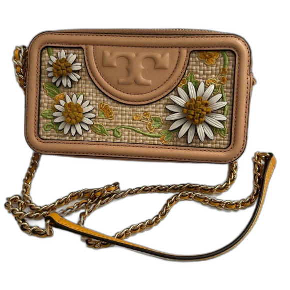 Tory Burch Fleming Embroidered Straw Double-Zip Mini Bag Crossbody - Picture 1 of 12